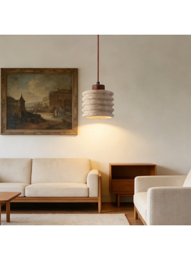 Ramadan Chandelier-Spiral Stone Ribbed Modern Pendant Light-Height-Adjustable Wood Base Ceiling Lamp, E27 3000K Warm Glow (Bulb Included) for Dining Room Table/Bedroom Over Bed/Kitchen Island - Image 4